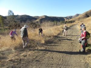 The CORBA (Concerned Off-Road Bicyclists Assn) crew was tasked with creating drains for three dips in the Hill Canyon Trail (AKA "The Longest Mile") that become mud swamps when it rains.