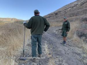 Volunteers from various groups such CORBA and the Santa Monica Mountain  Trails  Council work with COSCA rangers during the Fall Trail Work Day to repair and improve trails at the Hill Canon/Conejo Canyons Open Space. Photo: Jill Connelly